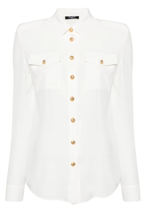Balmain embossed-buttons silk shirt - White