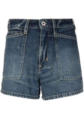 Kenzo logo-patch denim short shorts - Blue