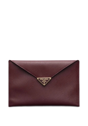 Prada leather triangle-logo clutch - Red