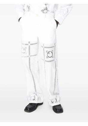 Marine Serre embroidered cotton trousers - White