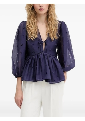 Stine Goya floral-embellished tie-neck blouse - Blue