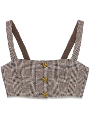 Self-Portrait checked cropped top - Brown