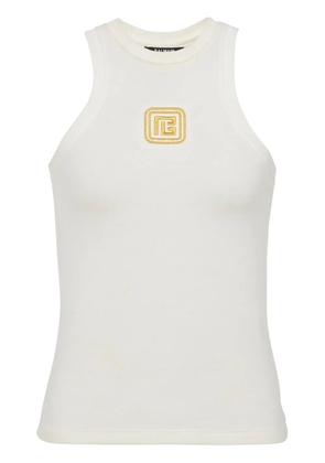 Balmain PB-embroidered tank top - White
