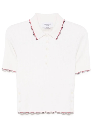 Thom Browne RWB-stripe ribbed-knit polo top - 100 WHITE