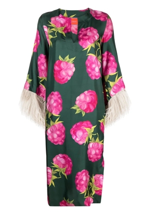 La DoubleJ feather-trim silk-blend midi dress - Green