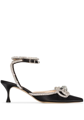 MACH & MACH Double Bow 65mm crystal-embellished pumps - Black