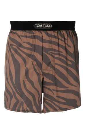 TOM FORD zebra-print silk boxer short - Brown