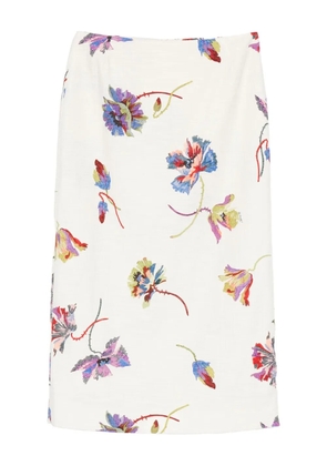 La DoubleJ floral-print straight skirt - White