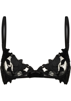Fleur Du Mal Lily embroidered plunge demi-bra - Black
