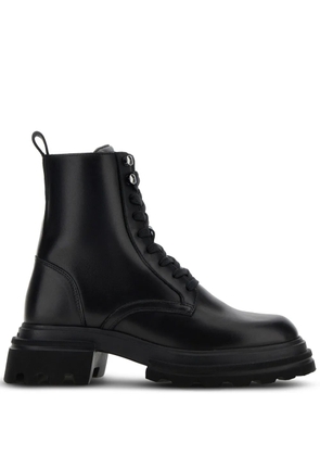 Hogan leather combat boots - Black