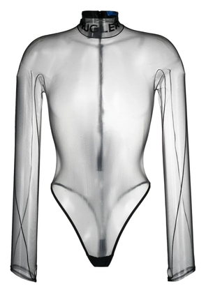 Mugler logo-embossed sheer bodysuit - Black