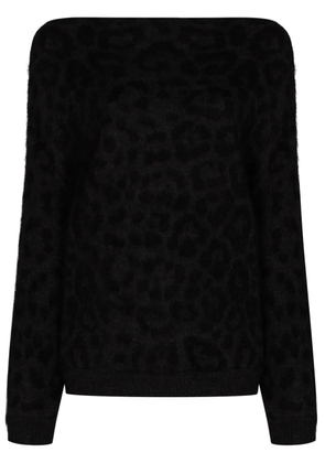 Valentino Garavani off-shoulder leopard knit jumper - Black
