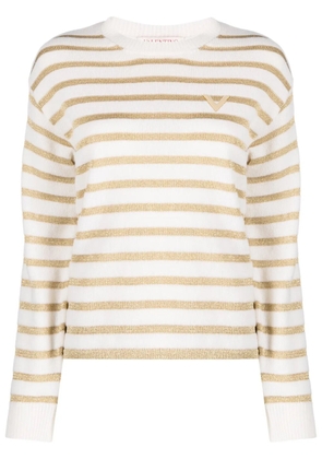 Valentino Garavani striped logo-plaque jumper - Neutrals