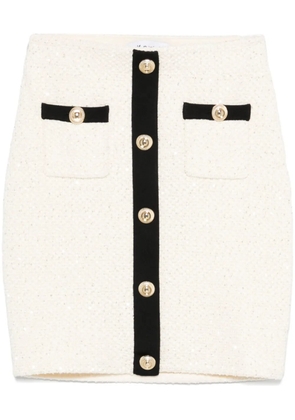 Self-Portrait sequin-embellished knitted mini skirt - White