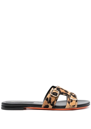 Santoni leopard-print double-buckle slides - Black