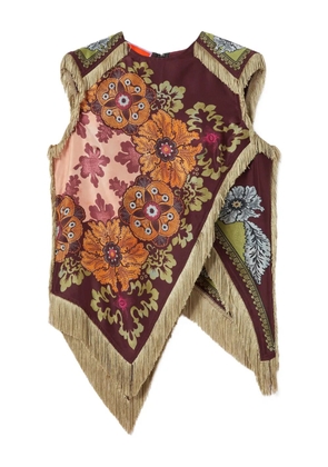 La DoubleJ floral-print fringed scarf top - Brown