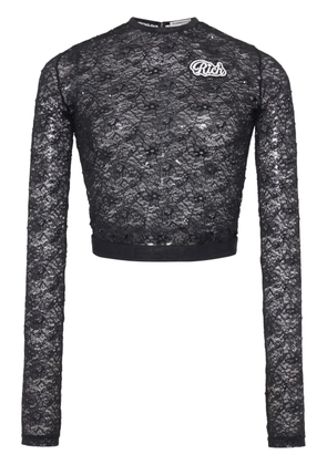 Alessandra Rich logo-appliqué lace crop top - Black