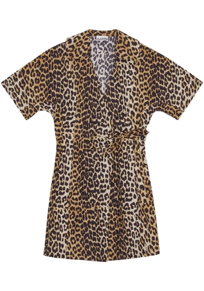 GANNI leopard-print wrap minidress - Brown