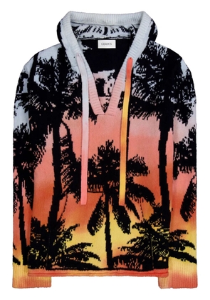 Laneus plam-jacquard knitted hoodie - Orange