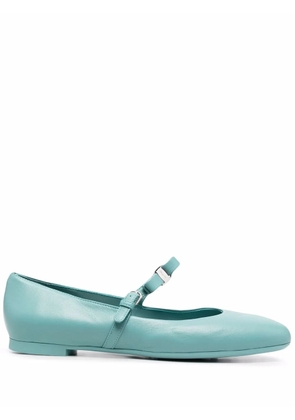 Ferragamo bow-detail leather ballerina shoes - Blue