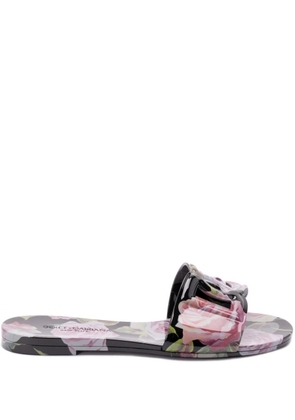 Dolce & Gabbana rose-print slides - Black