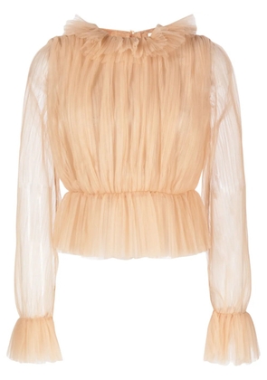 KHAITE long-sleeve tulle blouse - Neutrals