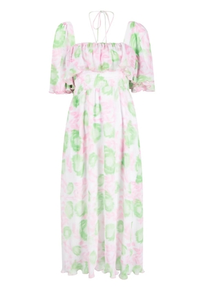 GANNI smocked waist printed midi dress - Pink