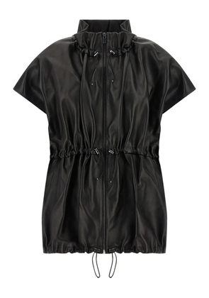 Magda Butrym ruffled high-neck leather jacket - Black