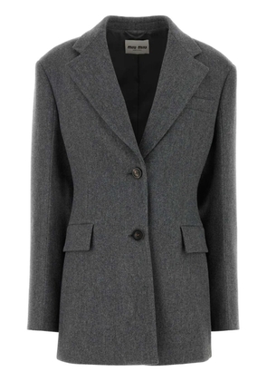 Miu Miu embossed-logo detailing blazer - Grey
