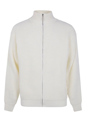 Family First zip-up waffle-knit cardigan - White