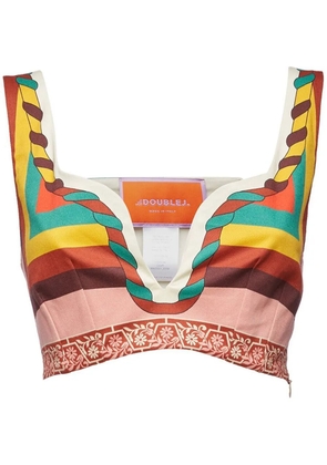 La DoubleJ colour-block printed crop top - White