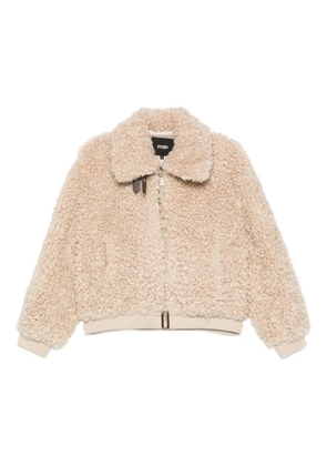 Maje teddy-effect zip-up faux fur jacket - Neutrals