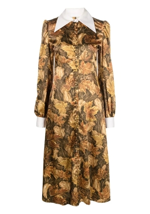 ERL leaf-print shirt dress - Brown