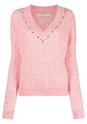 Alessandra Rich stud-embellished ribbed jumper - Pink