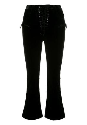 UNRAVEL PROJECT velvet cropped lace-up trousers - Black
