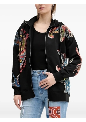 Desigual abstract-print zip-up hoodie - Black