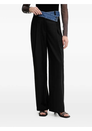 Desigual pleated denim panel trousers - Black