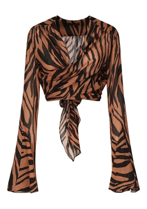 THE ANDAMANE zebra-print tie-front blouse - Brown