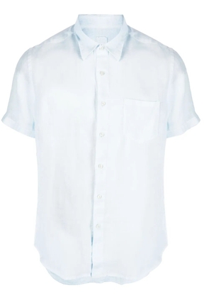 120% Lino slub-texture short-sleeved linen shirt - Blue