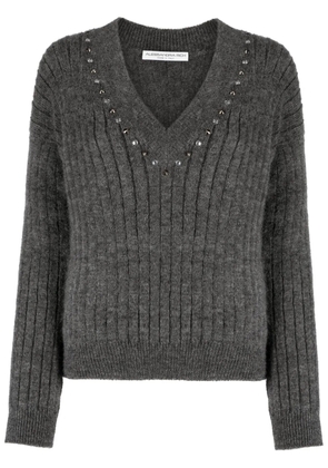Alessandra Rich stud-embellished ribbed-knit jumper - Grey