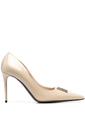 Dolce & Gabbana 95mm logo-plaque leather pumps - Neutrals