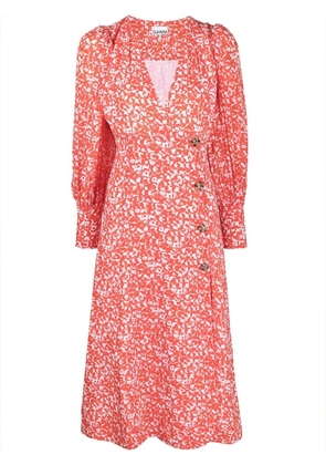 GANNI floral crepe midi dress - Orange