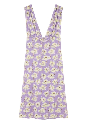 Versace Poppies V-neck midi dress - Purple