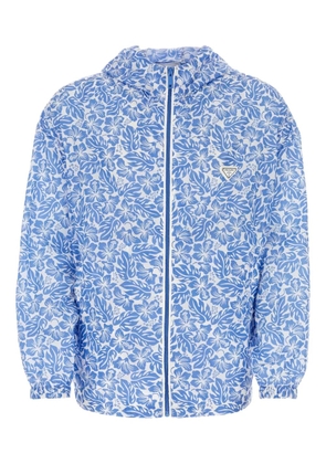 Prada floral-print hooded jacket - Blue
