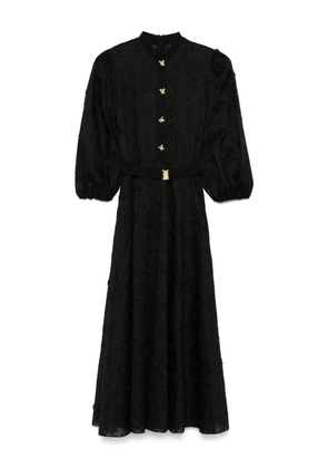 NISSA floral-appliqué midi dress - Black