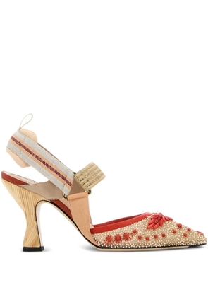 FENDI 85mm Colibrì beaded slingback pumps - Neutrals