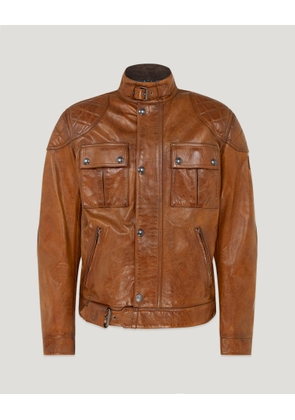 Belstaff Brooklands Motorcycle Jacket Men's Hand Waxed Leather Burnt Cuero Size 2XL
