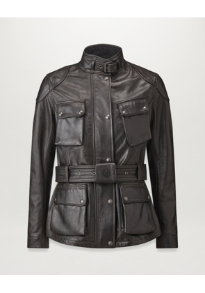 Belstaff Trialmaster Motorcycle Jacket Women's Hand Waxed Leather Antique Black Size UK 8