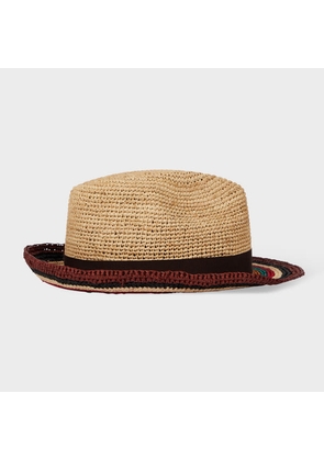 Paul Smith Brown 'Signature Stripe' Straw Trilby Hat