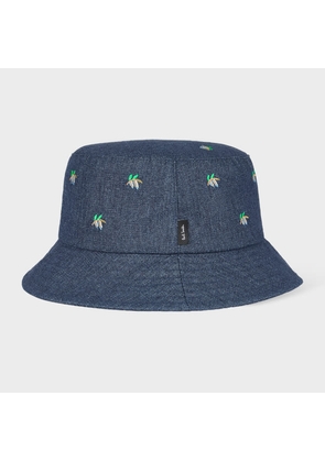 Paul Smith Navy Leaf-Embroidered Bucket Hat Blue